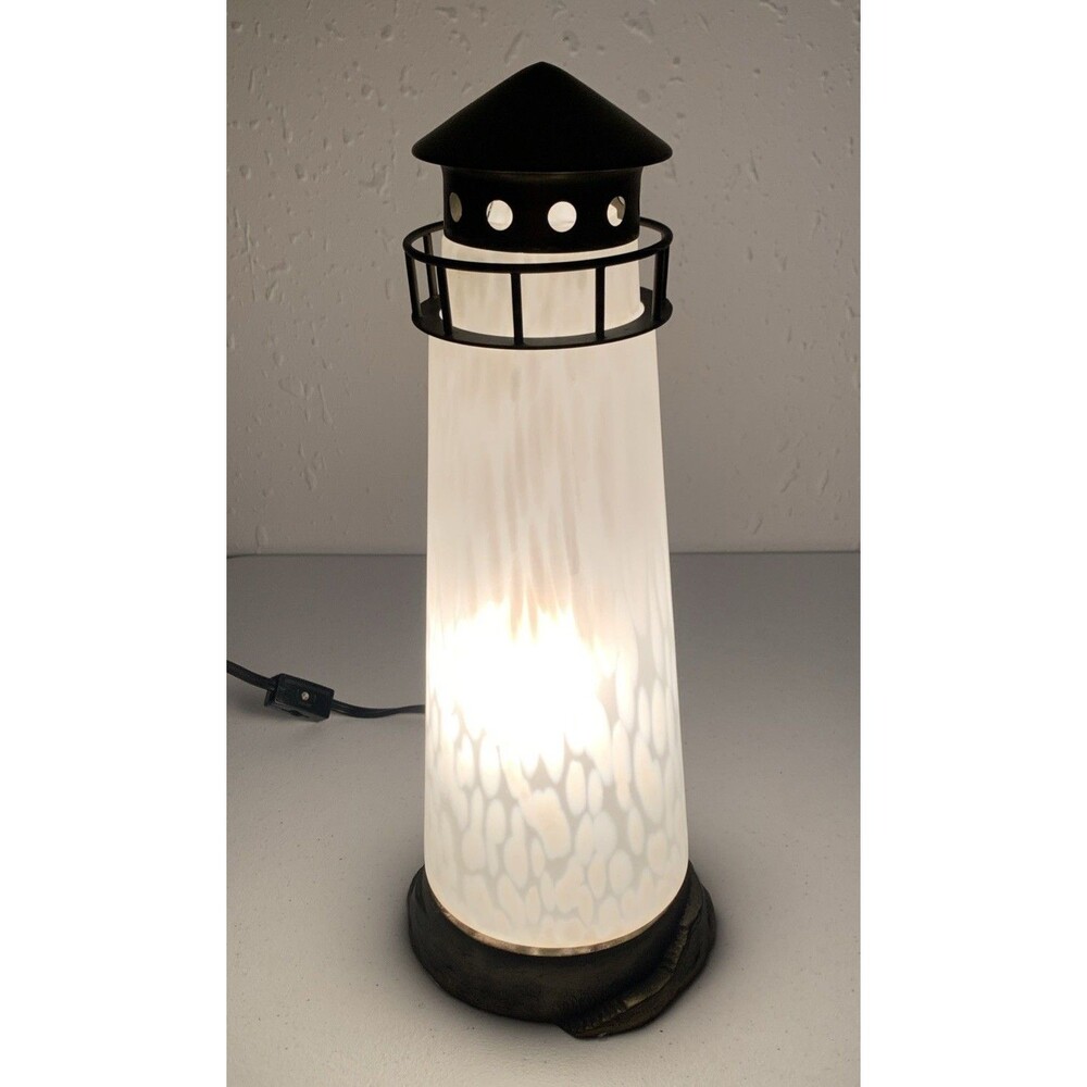 Vintage Dale Tiffany Style Glass Light House Lamp 14.25” Table Accent Nautical